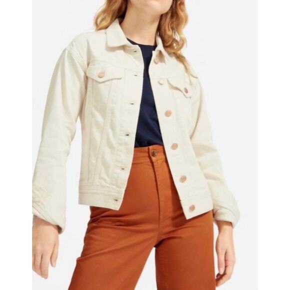 Everlane The denim jean jacket ivory XS casual EUC button up white neutral - Picture 2 of 8